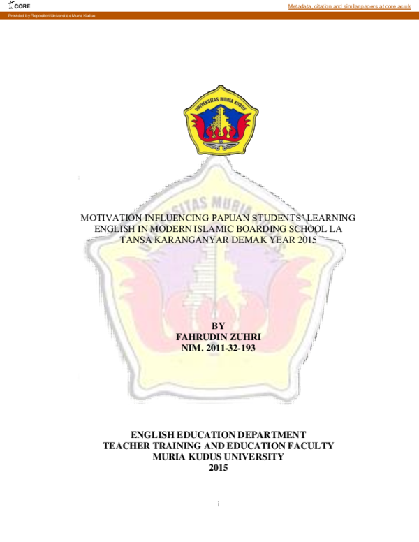 (PDF) Motivation Influencing Papuan Students’ Learning English In ...