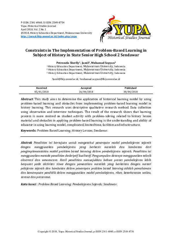(PDF) Constraints in The Implementation of Problem-Based Learning in ...