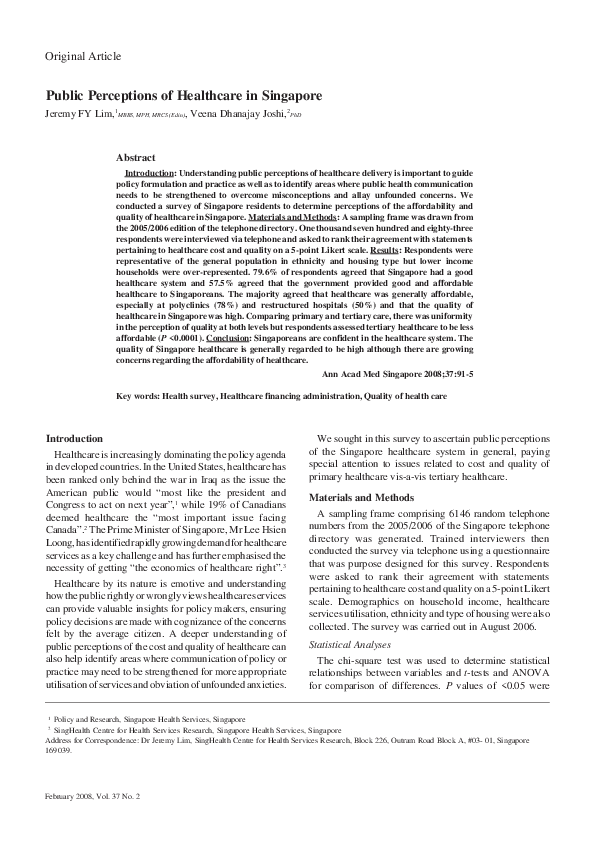 (PDF) Public perceptions of healthcare in Singapore