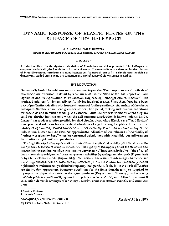 (PDF) Dynamic response of elastic plates on the surface of the half-space