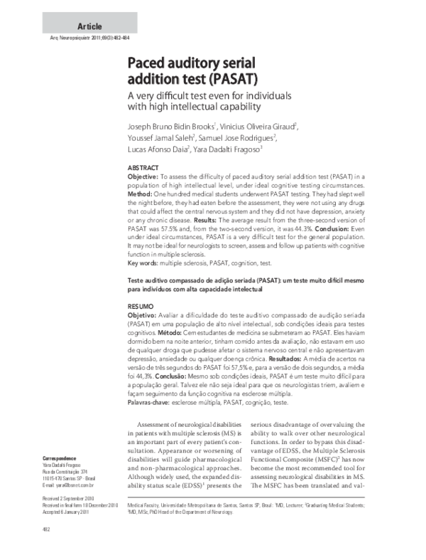 (PDF) Paced auditory serial addition test (PASAT): a very difficult ...