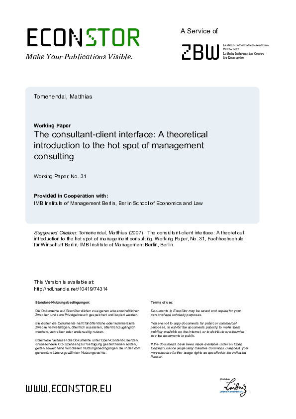 (PDF) The Consultant-Client Interface - A Theoretical Introduction to ...