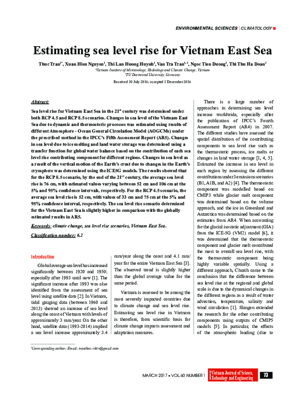 (PDF) Estimating sea level rise for Vietnam East Sea