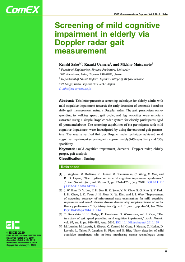(PDF) Screening of mild cognitive impairment in elderly via Doppler ...