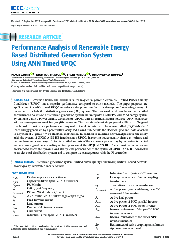 (PDF) Performance Analysis of Renewable Energy Based Distributed ...