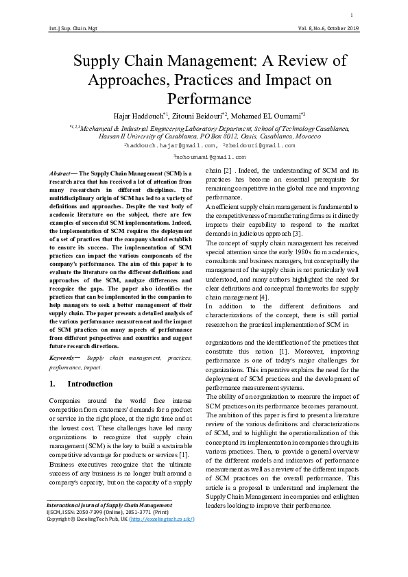 (PDF) Supply Chain Management: A Review of Approaches, Practices and ...
