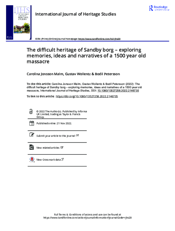 The difficult heritage of Sandby borg – exploring memories, ideas and narratives of a 1500 year old massacre