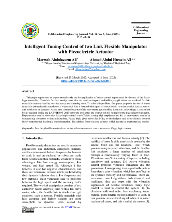 (PDF) Intelligent Tuning Control of two Link Flexible Manipulator with ...
