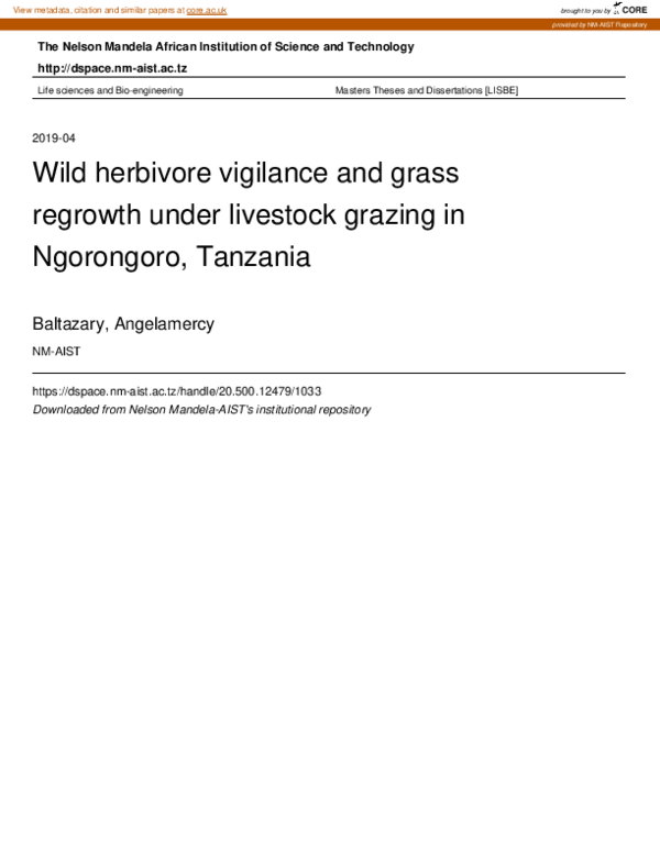 (PDF) Vigilance of Wild Herbivores and Grass Regrowth in Ngorongoro