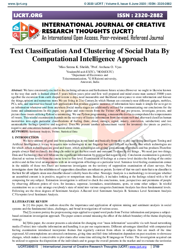 (PDF) Text Classification and Clustering of Social Data by ...