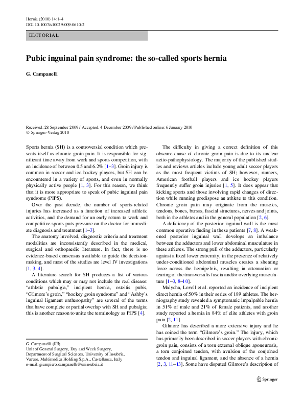 (PDF) Pubic inguinal pain syndrome the socalled sports hernia