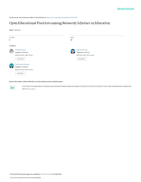 (PDF) Open Educational Practices among Research Scholars in Education