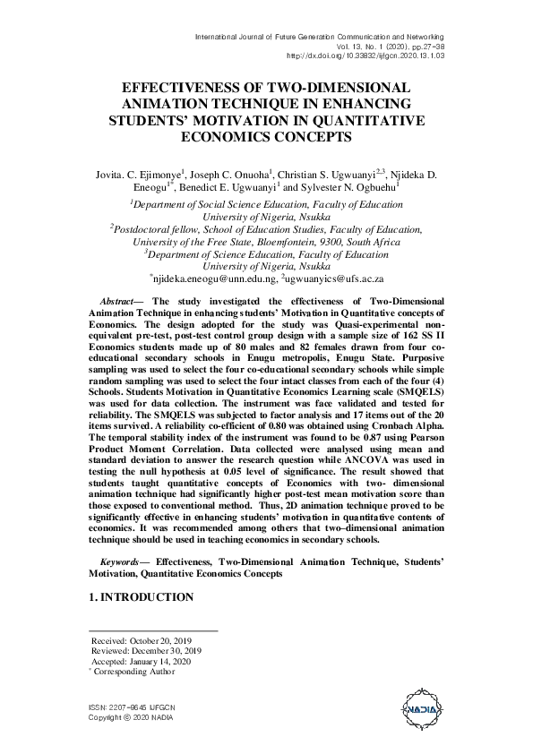 (PDF) Effectiveness of Two-Dimensional Animation Technique in Enhancing ...