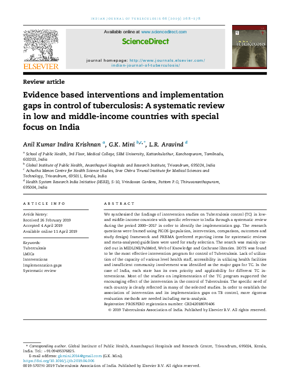 (PDF) Evidence Based Interventions and Implementation Gaps in Control ...