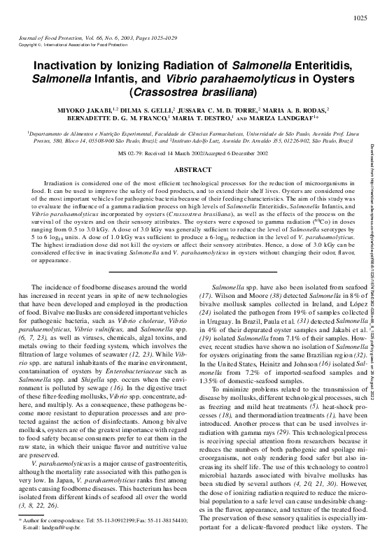 (PDF) Inactivation by Ionizing Radiation of Salmonella Enteritidis ...