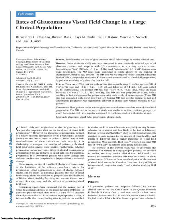 (PDF) Rates of glaucomatous visual field change in a large clinical ...