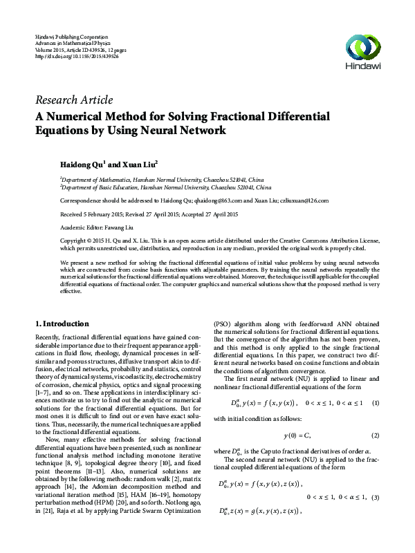 (PDF) A Numerical Method for Solving Fractional Differential Equations ...