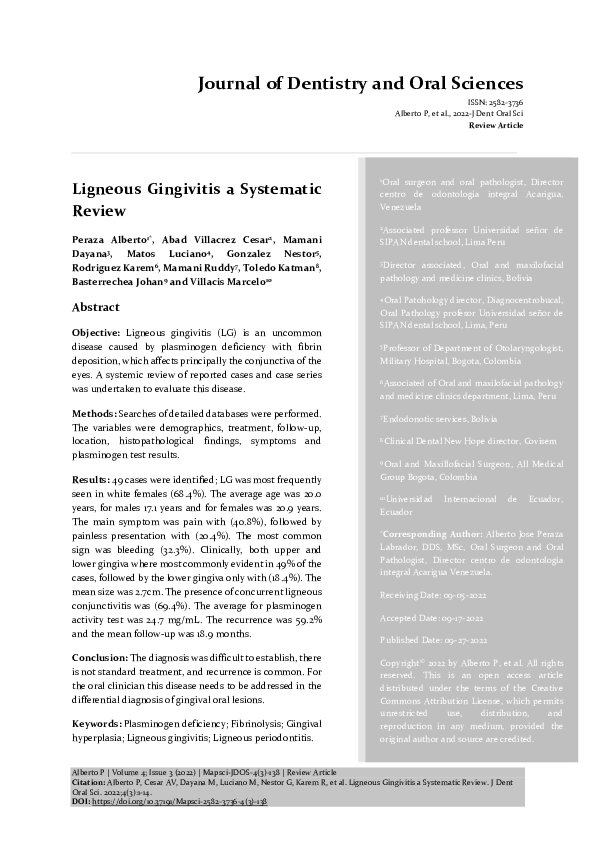 (PDF) Ligneous Gingivitis A Systematic Review Journal of Dentistry