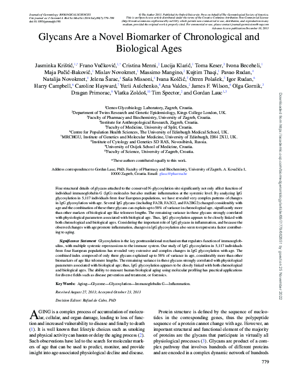 (PDF) Glycans Are a Novel Biomarker of Chronological and Biological Ages