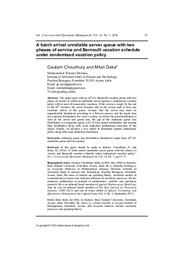 RI PDF) A batch arrival unreliable server queue with two phases