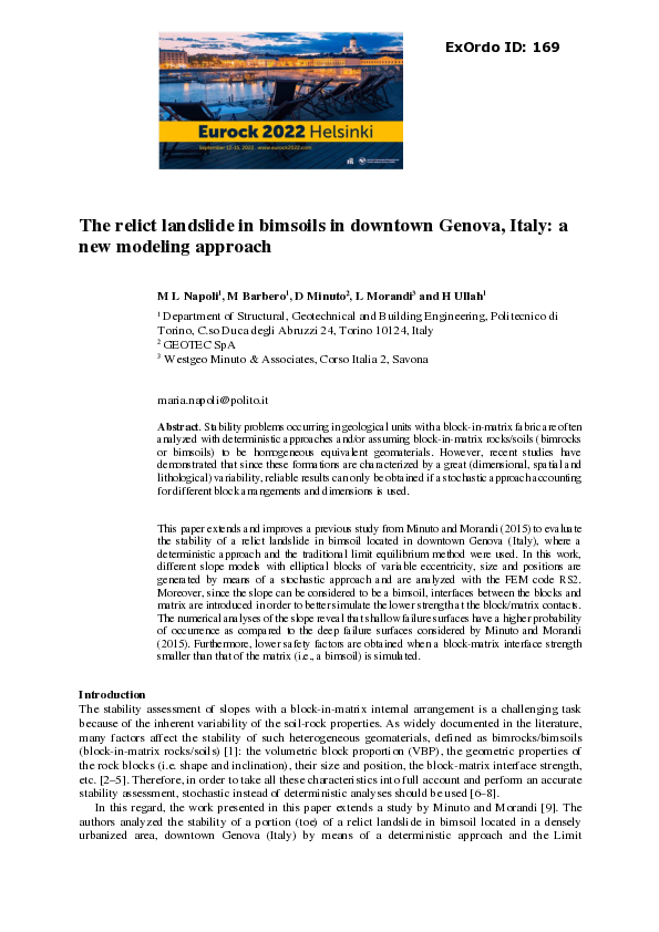 (PDF) The relict landslide in bimsoils in downtown Genova, Italy: a new ...