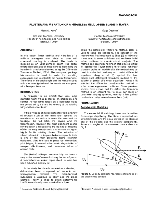 (PDF) Flutter and Vibration of a Hingeless Helicopter Blade in Hover