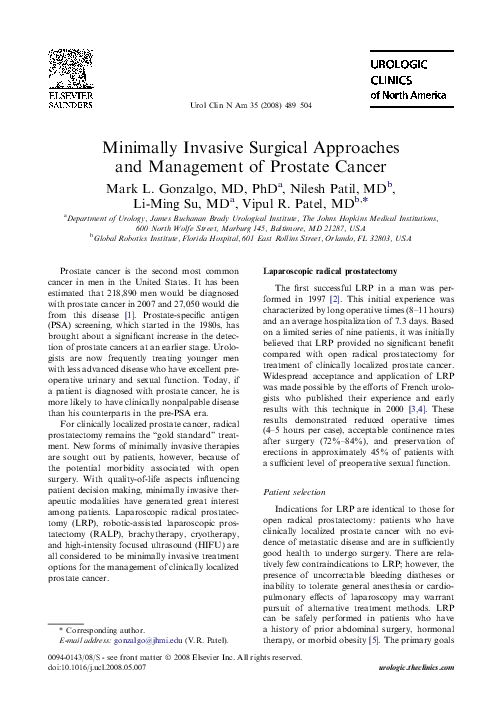 (PDF) Minimally Invasive Surgical Approaches and Management of Prostate ...
