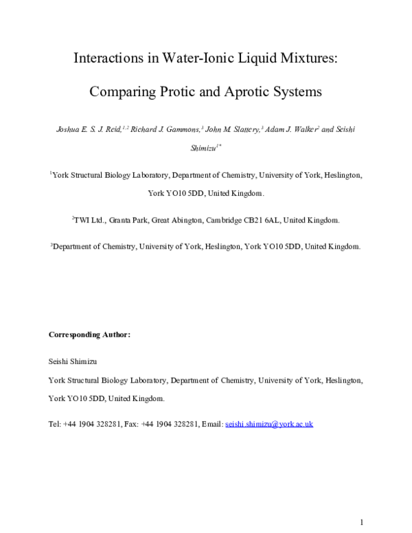 (DOC) Interactions in Water-Ionic Liquid Mixtures: Comparing Protic and ...