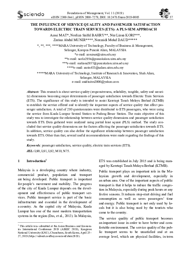 (PDF) The Influence of Service Quality and Passenger Satisfaction ...
