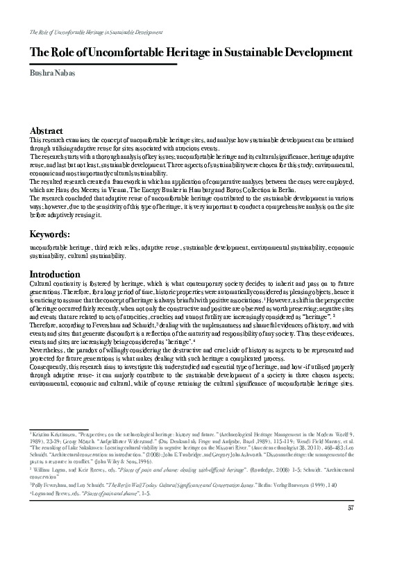 (PDF) The Role of Uncomfortable Heritage in Sustainable Development