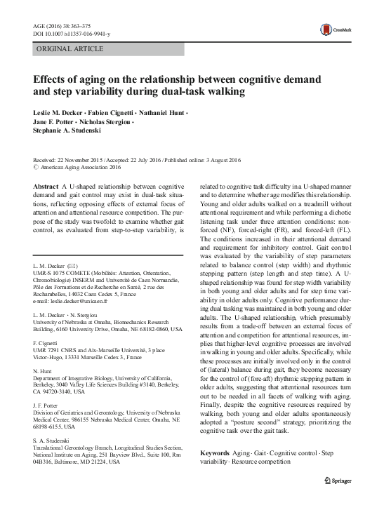 (PDF) Effects of aging on the relationship between cognitive demand and ...