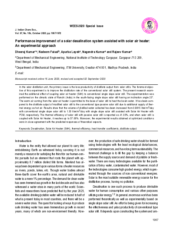 (PDF) Performance Improvement of a Solar Desalination System Assisted ...