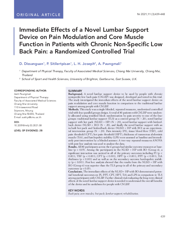 (PDF) Immediate Effects of a Novel Lumbar Support Device on Pain ...