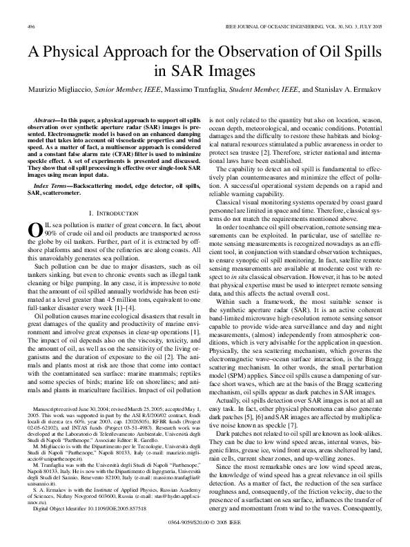 (PDF) A Physical Approach for the Observation of Oil Spills in SAR Images