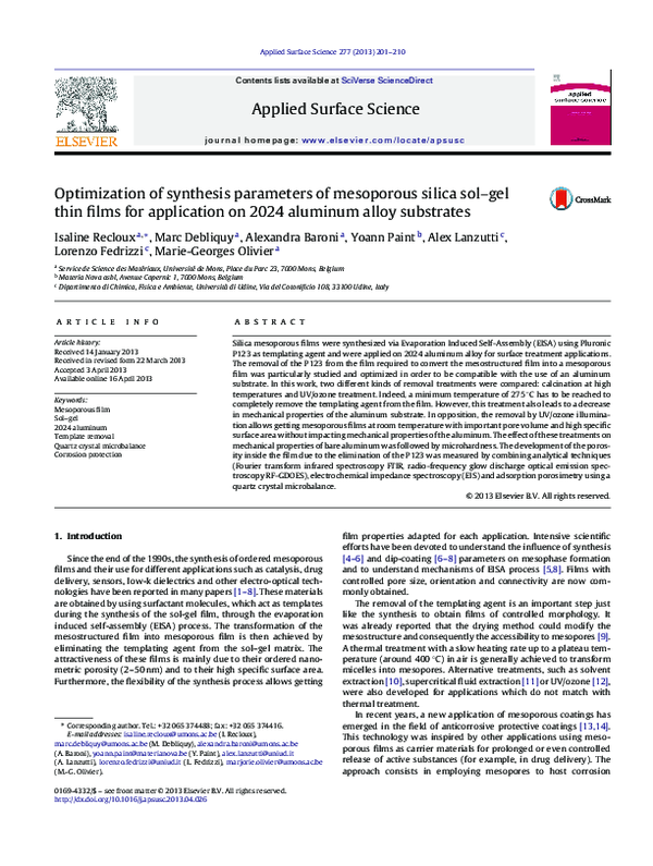 (PDF) Optimization of synthesis parameters of mesoporous silica sol–gel ...