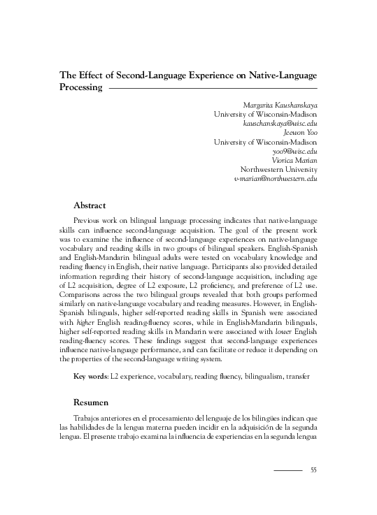 (PDF) The Effect of Second-Language Experience on Native-Language ...