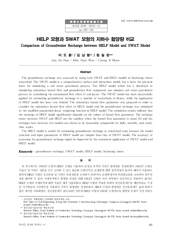 (PDF) Comparison of Groundwater Recharge between HELP Model and SWAT Model
