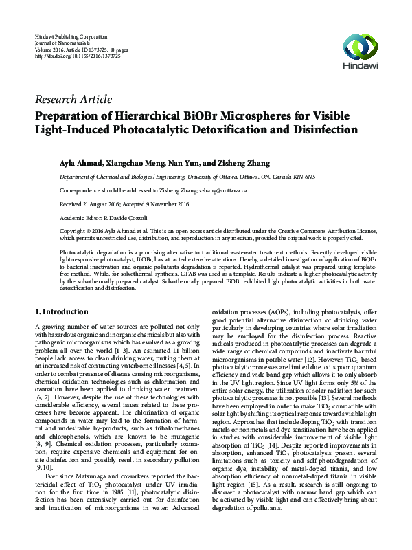 (PDF) Preparation of Hierarchical BiOBr Microspheres for Visible Light ...