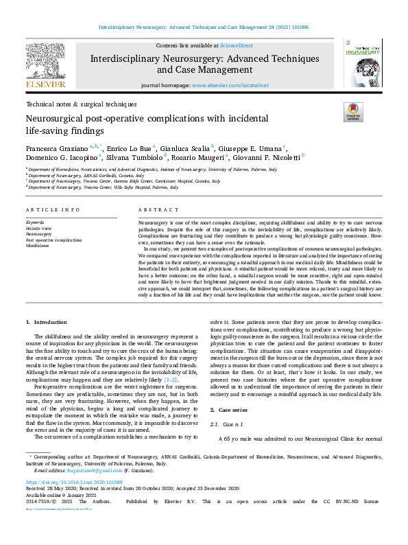 (PDF) Neurosurgical post-operative complications with incidental life ...
