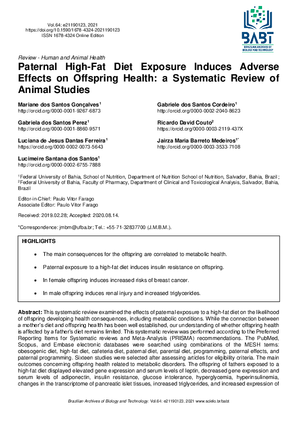 (PDF) Paternal High-Fat Diet Exposure Induces Adverse Effects on ...