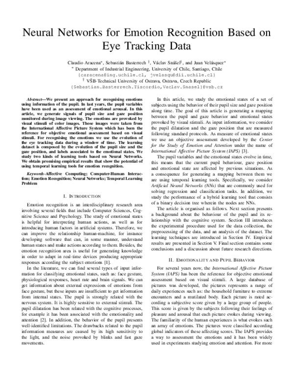 (PDF) Neural Networks for Emotion Recognition Based on Eye Tracking Data