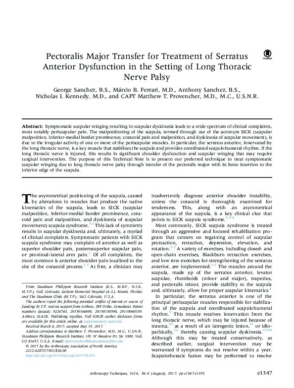 (PDF) Pectoralis Major Transfer for Treatment of Serratus Anterior ...