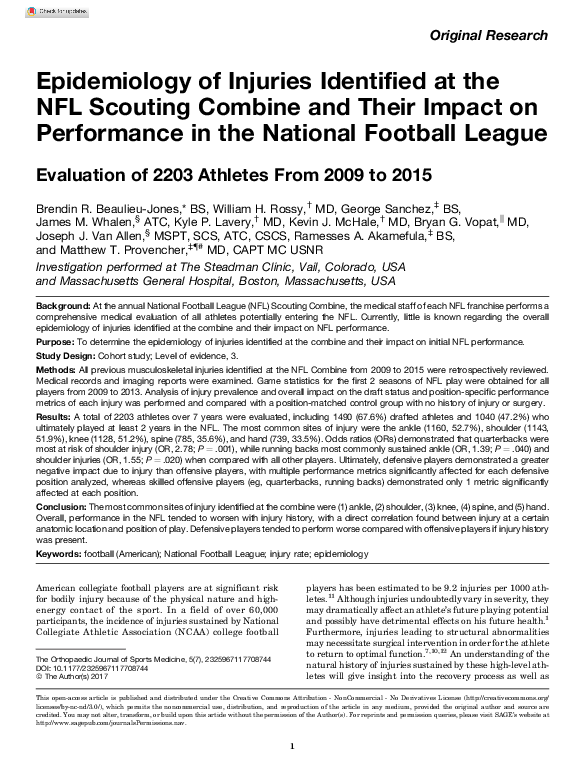 (PDF) Epidemiology of Injuries Identified at the NFL Scouting Combine ...