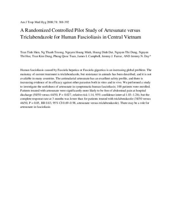 (PDF) A Randomized Controlled Pilot Study of Artesunate versus ...