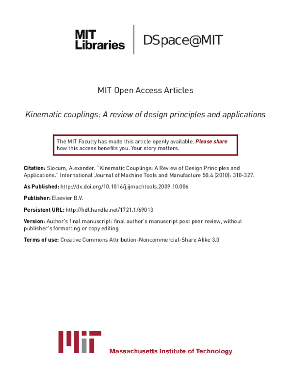 (PDF) Kinematic couplings A review of design principles and