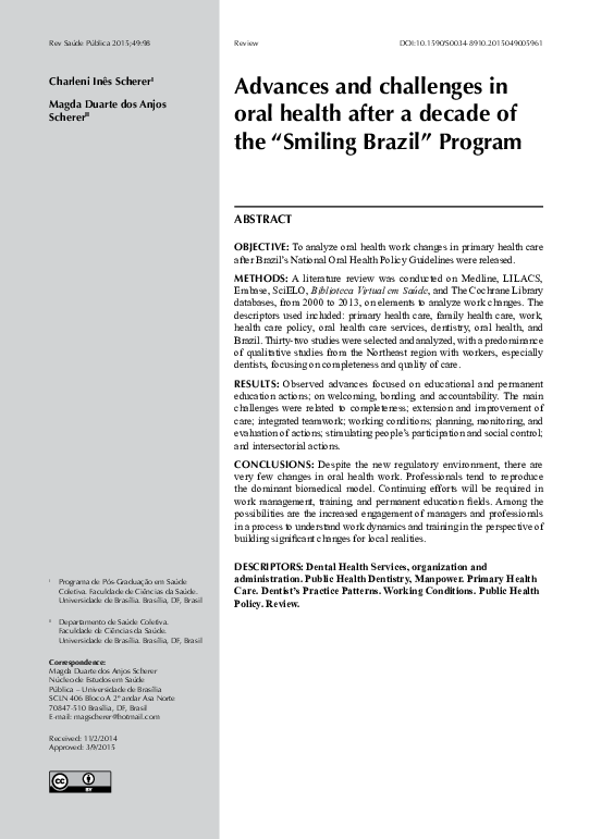 (PDF) Advances and challenges in oral health after a decade of the ...