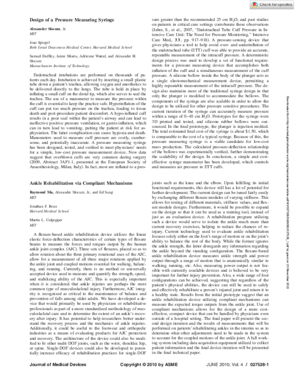 (PDF) Design of a Pressure Measuring Syringe