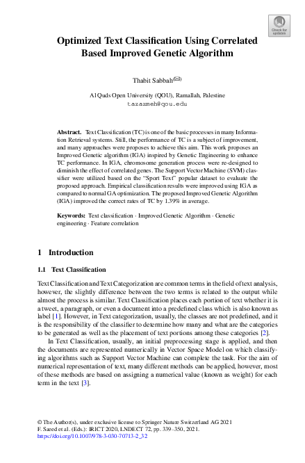 (PDF) Optimized Text Classification Using Correlated Based Improved ...