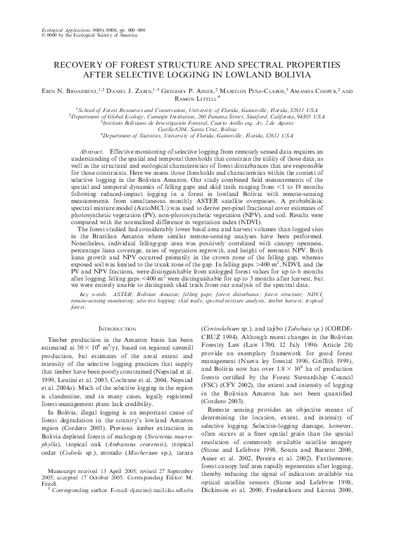 (PDF) Recovery Of Forest Structure And Spectral Properties After ...