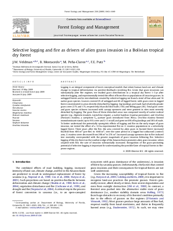 (PDF) Selective logging and fire as drivers of alien grass invasion in ...